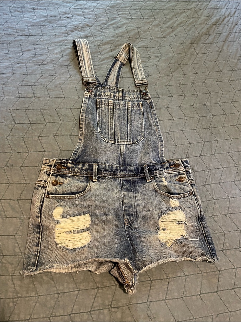 Forever 21 Denim Short Overalls in Blue